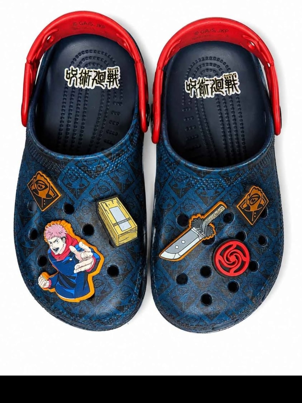 Kids Blue Clog Sandals with Red Strap - Anime Character Accents